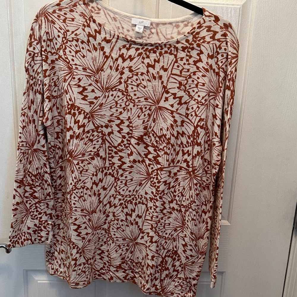 J. Jill Women's Rust and Cream Butterfly Print Cotton Blend Top Size Small